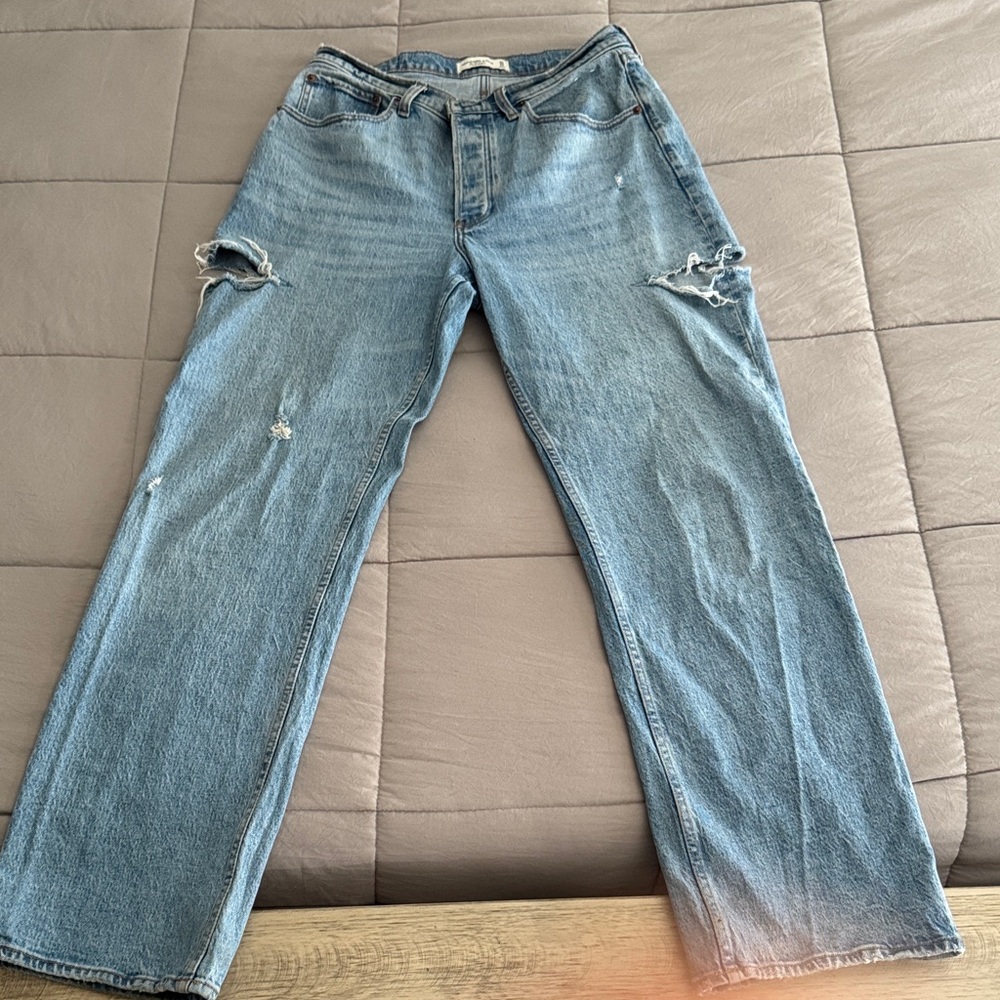 Abercrombie & Fitch Light Blue Distressed Straight Leg Jeans